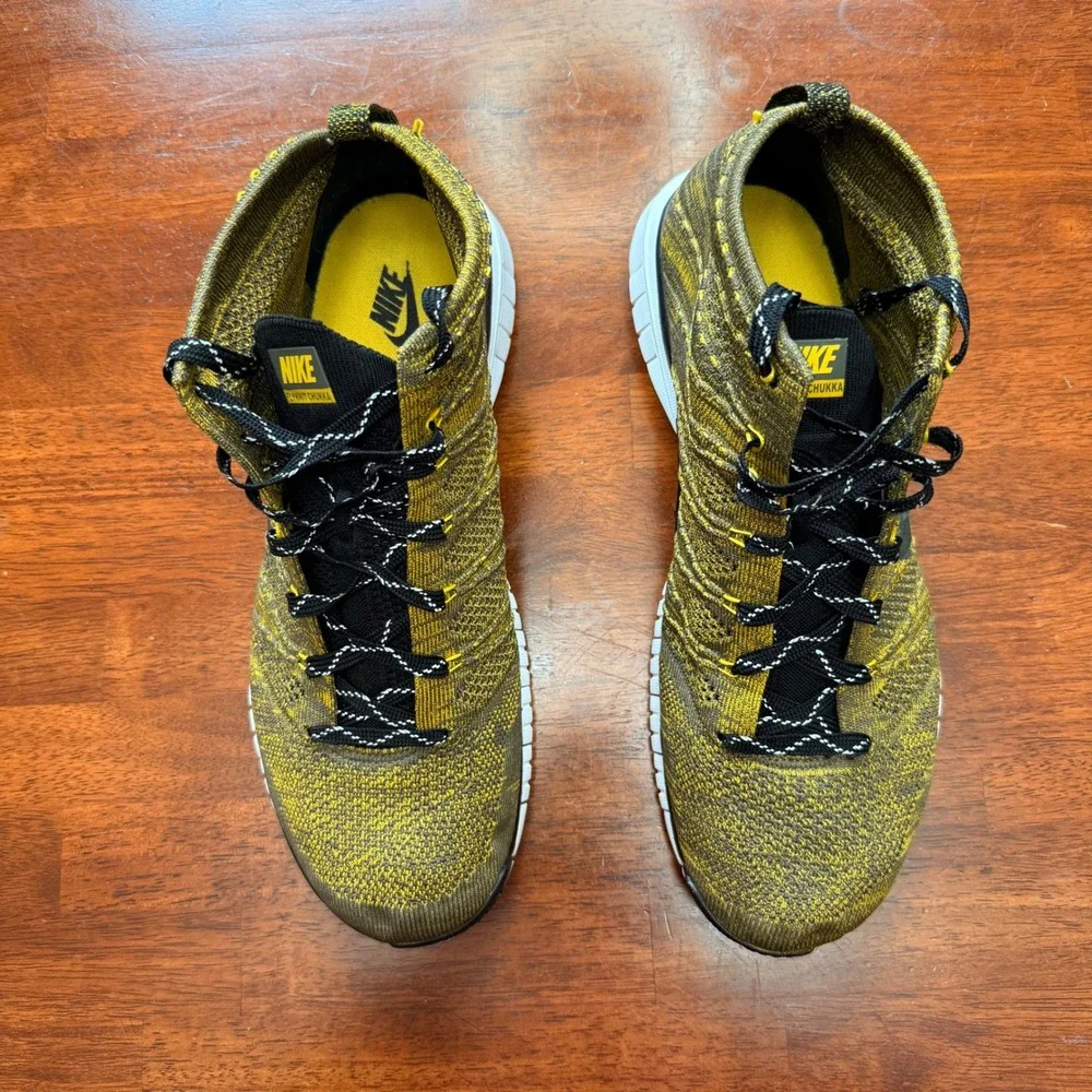 Nike Free Flyknit Chukka Men's Running‎ Shoes Yellow Black Size 12